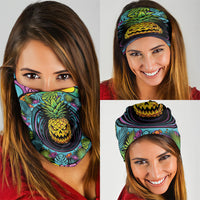 3D Illusion Pineapple Jack O Lantern Halloween Neck Gaiter Tropical Spooky Fruit Monstera Swirl