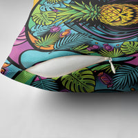 3D Illusion Pineapple Jack O Lantern Halloween Pillow Cover Tropical Spooky Fruit Monstera Swirl