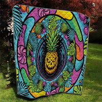 3D Illusion Pineapple Jack O Lantern Halloween Quilt Tropical Spooky Fruit Monstera Swirl