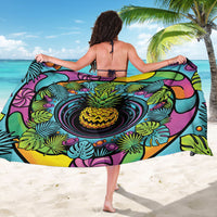 3D Illusion Pineapple Jack O Lantern Halloween Sarong Tropical Spooky Fruit Monstera Swirl