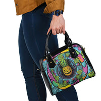3D Illusion Pineapple Jack O Lantern Halloween Shoulder Handbag Tropical Spooky Fruit Monstera Swirl