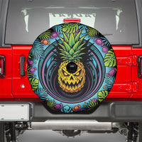 3D Illusion Pineapple Jack O Lantern Halloween Spare Tire Cover Tropical Spooky Fruit Monstera Swirl