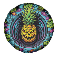 3D Illusion Pineapple Jack O Lantern Halloween Spare Tire Cover Tropical Spooky Fruit Monstera Swirl