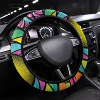 3D Illusion Pineapple Jack O Lantern Halloween Steering Wheel Cover Tropical Spooky Fruit Monstera Swirl