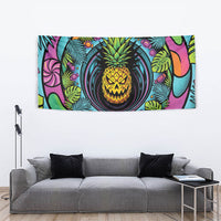 3D Illusion Pineapple Jack O Lantern Halloween Tapestry Tropical Spooky Fruit Monstera Swirl