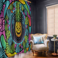 3D Illusion Pineapple Jack O Lantern Halloween Window Curtain Tropical Spooky Fruit Monstera Swirl