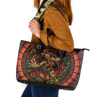 3D Illusion Hula Zombie Halloween Leather Tote Bag Hawaiian Undead Dancer Volcano Stone Well