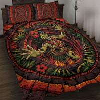 3D Illusion Hula Zombie Halloween Quilt Bed Set Hawaiian Undead Dancer Volcano Stone Well