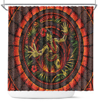 3D Illusion Hula Zombie Halloween Shower Curtain Hawaiian Undead Dancer Volcano Stone Well