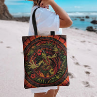3D Illusion Hula Zombie Halloween Tote Bag Hawaiian Undead Dancer Volcano Stone Well