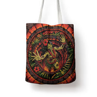 3D Illusion Hula Zombie Halloween Tote Bag Hawaiian Undead Dancer Volcano Stone Well