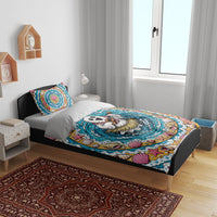 3D Illusion Hula Ghost Halloween Bedding Set Hawaiian Ukulele Spirit Ocean Vortex