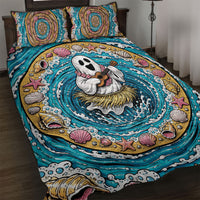 3D Illusion Hula Ghost Halloween Quilt Bed Set Hawaiian Ukulele Spirit Ocean Vortex
