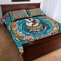 3D Illusion Hula Ghost Halloween Quilt Bed Set Hawaiian Ukulele Spirit Ocean Vortex