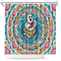 3D Illusion Hula Ghost Halloween Shower Curtain Hawaiian Ukulele Spirit Ocean Vortex