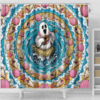 3D Illusion Hula Ghost Halloween Shower Curtain Hawaiian Ukulele Spirit Ocean Vortex