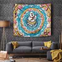 3D Illusion Hula Ghost Halloween Tapestry Hawaiian Ukulele Spirit Ocean Vortex