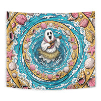3D Illusion Hula Ghost Halloween Tapestry Hawaiian Ukulele Spirit Ocean Vortex