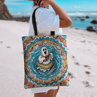 3D Illusion Hula Ghost Halloween Tote Bag Hawaiian Ukulele Spirit Ocean Vortex