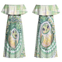 Hawaii Pineapple Couples Matching Off Shoulder Maxi Dress and Long Sleeve Button Shirt Cute Cosplay Turtle Plumeria Spiral DT05 - Polynesian Pride