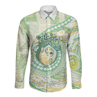 Hawaii Pineapple Long Sleeve Button Shirt Cute Cosplay Turtle Plumeria Spiral DT05 Unisex Mint - Polynesian Pride