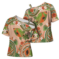 Hawaii Papaya Cross Shoulder Shirt Cute Cosplay Humuhumu Fish Plumeria Waves DT05 - Polynesian Pride