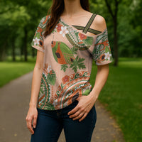 Hawaii Papaya Cross Shoulder Shirt Cute Cosplay Humuhumu Fish Plumeria Waves DT05 - Polynesian Pride