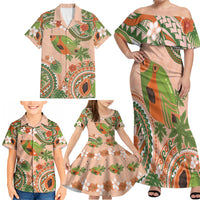 Hawaii Papaya Family Matching Off Shoulder Maxi Dress and Hawaiian Shirt Cute Cosplay Humuhumu Fish Plumeria Waves DT05 - Polynesian Pride