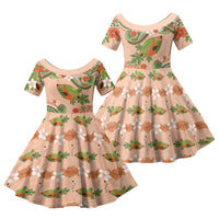 Hawaii Papaya Family Matching Summer Maxi Dress and Hawaiian Shirt Cute Cosplay Humuhumu Fish Plumeria Waves DT05 Daughter's Dress Orange - Polynesian Pride