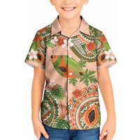 Hawaii Papaya Kid Hawaiian Shirt Cute Cosplay Humuhumu Fish Plumeria Waves DT05 Kid Orange - Polynesian Pride
