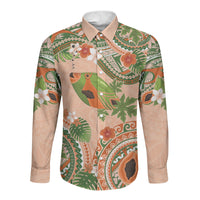 Hawaii Papaya Long Sleeve Button Shirt Cute Cosplay Humuhumu Fish Plumeria Waves DT05 Unisex Orange - Polynesian Pride