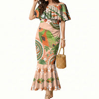 Hawaii Papaya Mermaid Dress Cute Cosplay Humuhumu Fish Plumeria Waves DT05 Women Orange - Polynesian Pride