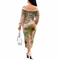 Hawaii Papaya Off The Shoulder Long Sleeve Dress Cute Cosplay Humuhumu Fish Plumeria Waves DT05 - Polynesian Pride