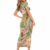 Hawaii Papaya Short Sleeve Bodycon Dress Cute Cosplay Humuhumu Fish Plumeria Waves DT05 - Polynesian Pride