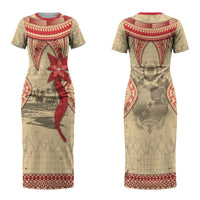 Tonga Language Week Couples Matching Short Sleeve Bodycon Dress and Hawaiian Shirt Tribal Cross Ngatu Floral Pattern DT05 - Polynesian Pride