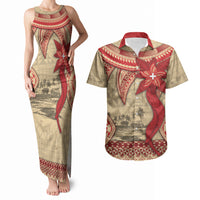 Tonga Language Week Couples Matching Tank Maxi Dress and Hawaiian Shirt Tribal Cross Ngatu Floral Pattern