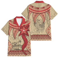 Tonga Language Week Family Matching Mermaid Dress and Hawaiian Shirt Tribal Cross Ngatu Floral Pattern DT05 Dad's Shirt - Short Sleeve Red - Polynesian Pride