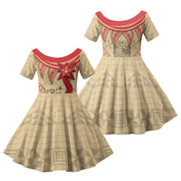 Tonga Language Week Family Matching Mermaid Dress and Hawaiian Shirt Tribal Cross Ngatu Floral Pattern DT05 Daughter's Dress Red - Polynesian Pride