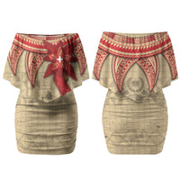 Tonga Language Week Family Matching Off Shoulder Short Dress and Hawaiian Shirt Tribal Cross Ngatu Floral Pattern