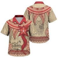 Tonga Language Week Family Matching Off Shoulder Short Dress and Hawaiian Shirt Tribal Cross Ngatu Floral Pattern DT05 Son's Shirt Red - Polynesian Pride