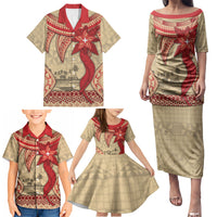 Tonga Language Week Family Matching Puletasi and Hawaiian Shirt Tribal Cross Ngatu Floral Pattern DT05 - Polynesian Pride