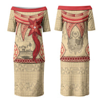 Tonga Language Week Family Matching Puletasi and Hawaiian Shirt Tribal Cross Ngatu Floral Pattern DT05 Mom's Dress Red - Polynesian Pride