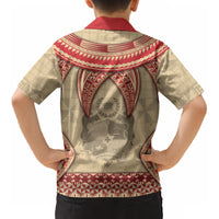 Tonga Language Week Kid Hawaiian Shirt Tribal Cross Ngatu Floral Pattern