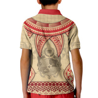 Tonga Language Week Kid Polo Shirt Tribal Cross Ngatu Floral Pattern