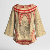 Tonga Language Week Kimono Sleeve Blouse Tribal Cross Ngatu Floral Pattern