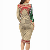 Tonga Language Week Long Sleeve Bodycon Dress Tribal Cross Ngatu Floral Pattern