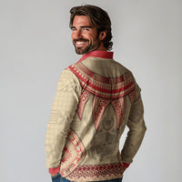 Tonga Language Week Long Sleeve Polo Shirt Tribal Cross Ngatu Floral Pattern