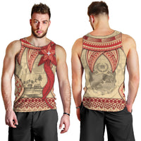 Tonga Language Week Men Tank Top Tribal Cross Ngatu Floral Pattern