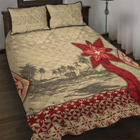 Tonga Language Week Quilt Bed Set Tribal Cross Ngatu Floral Pattern