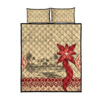Tonga Language Week Quilt Bed Set Tribal Cross Ngatu Floral Pattern